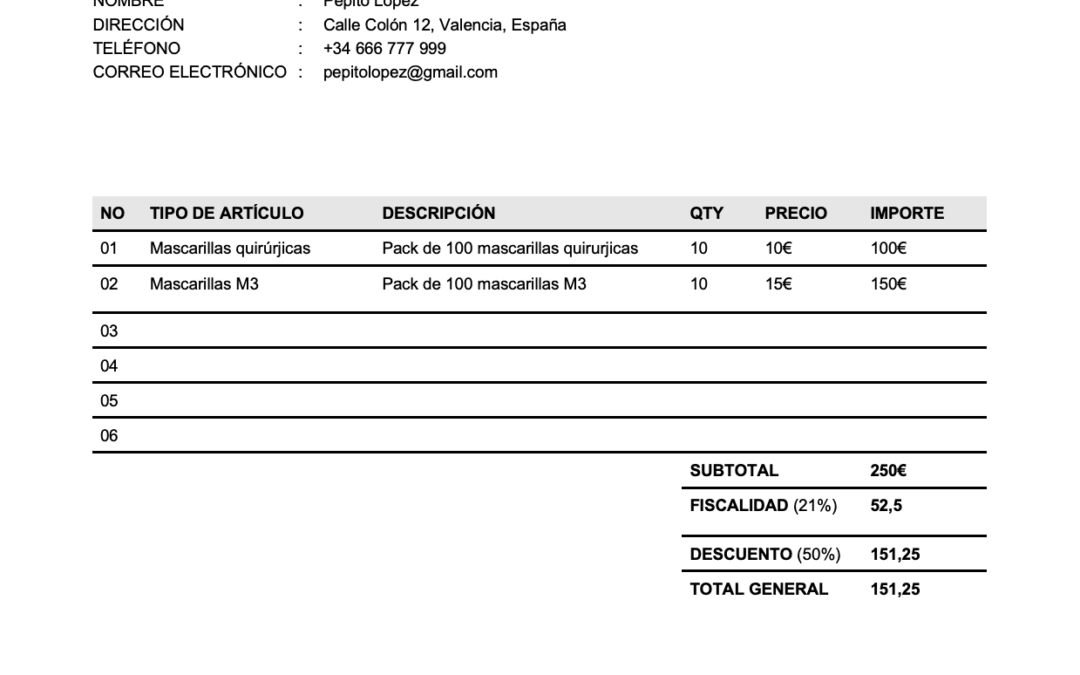 Factura de compra venta de productos