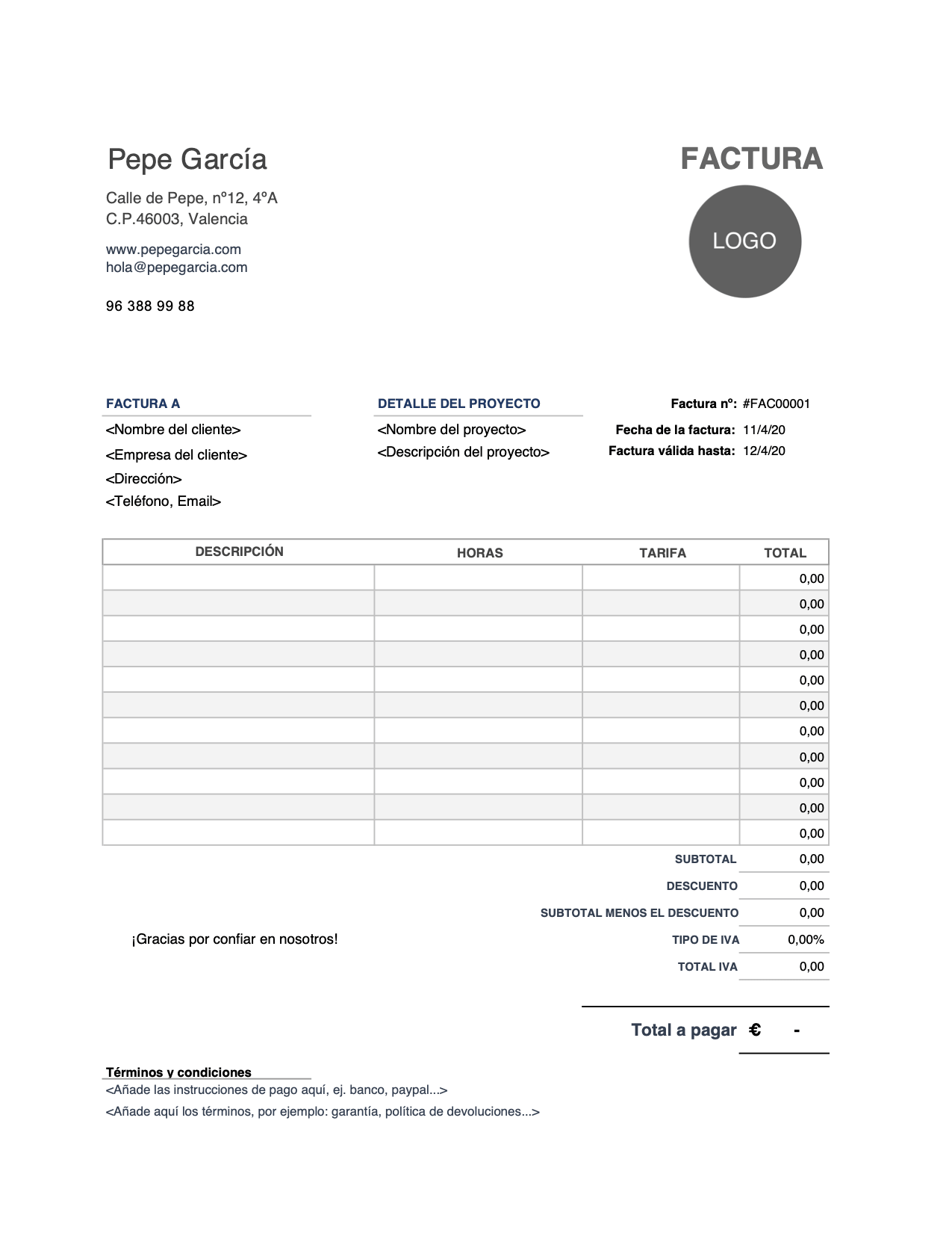 Plantilla De Factura Para Autonomos VEZAPG